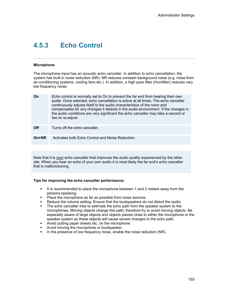 3 echo control, Echo control | TANDBERG 1500MXP User Manual | Page 167 / 275