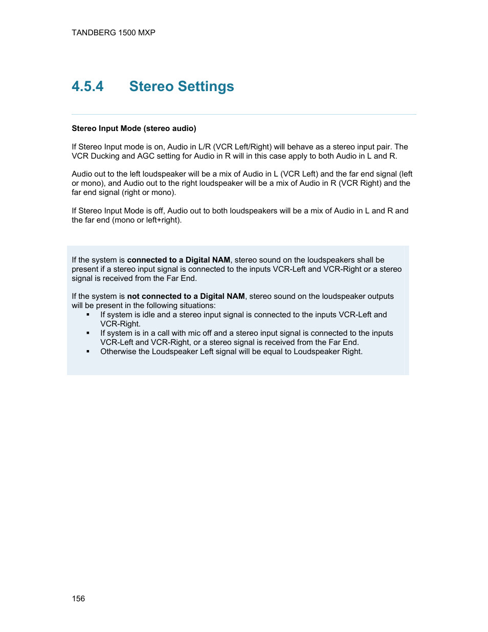 4 stereo settings, Stereo settings | TANDBERG 1500MXP User Manual | Page 168 / 275