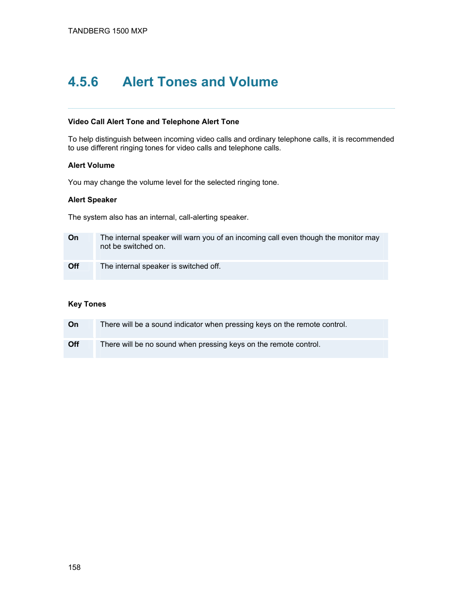 6 alert tones and volume, Alert tones and volume | TANDBERG 1500MXP User Manual | Page 170 / 275