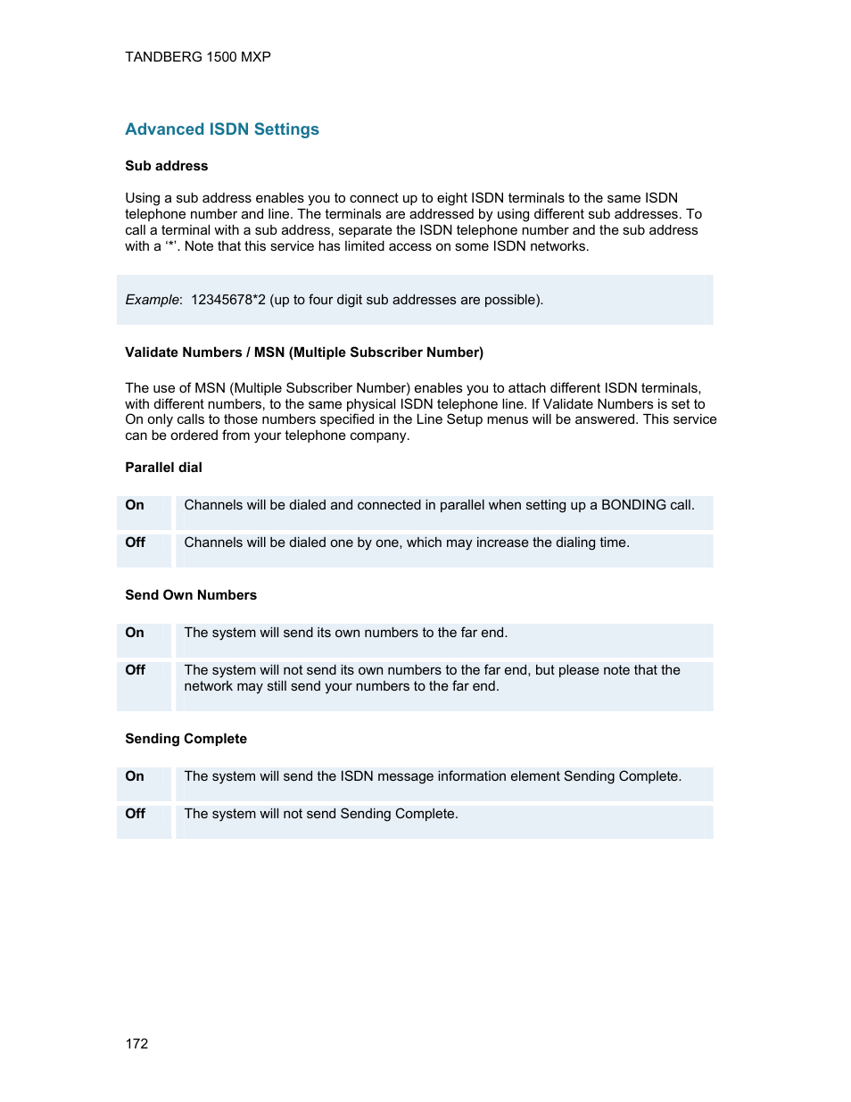 Advanced isdn settings | TANDBERG 1500MXP User Manual | Page 184 / 275