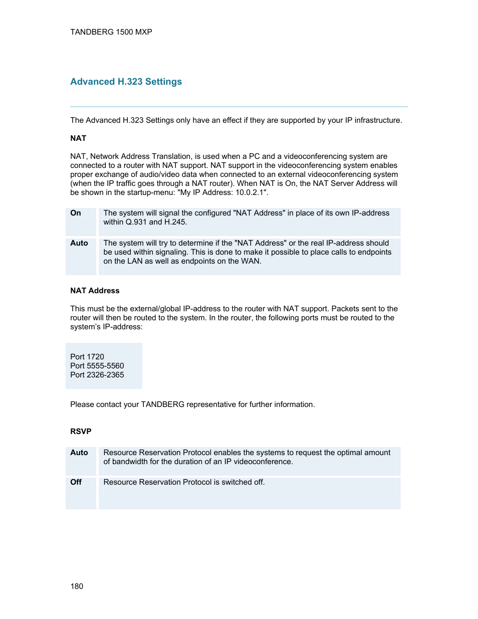 Advanced h.323 settings | TANDBERG 1500MXP User Manual | Page 192 / 275