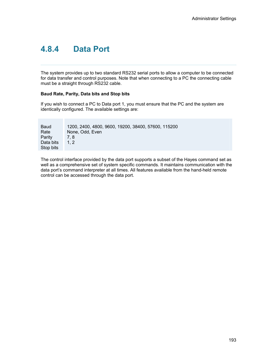 4 data port, Data port | TANDBERG 1500MXP User Manual | Page 205 / 275