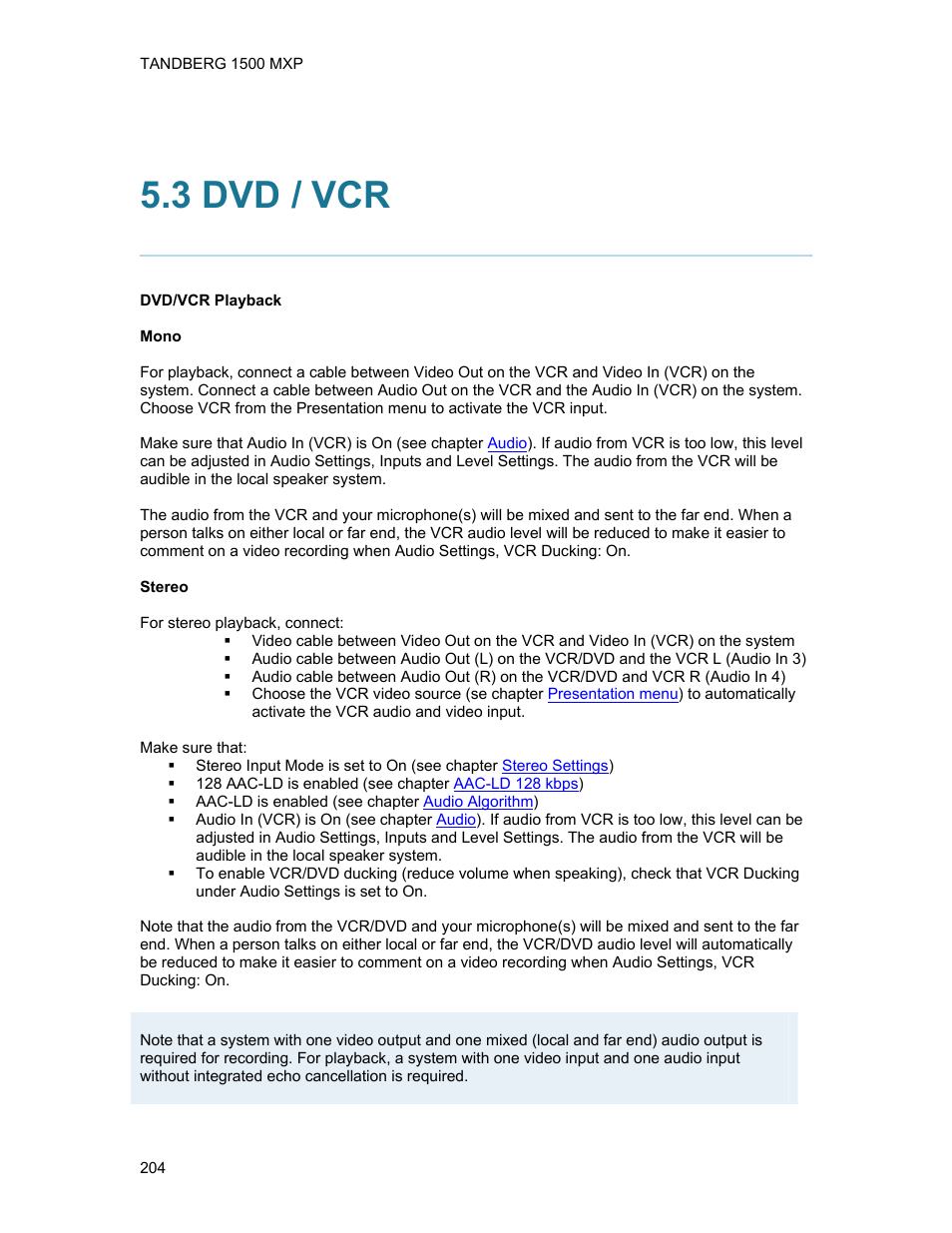 3 dvd / vcr | TANDBERG 1500MXP User Manual | Page 216 / 275