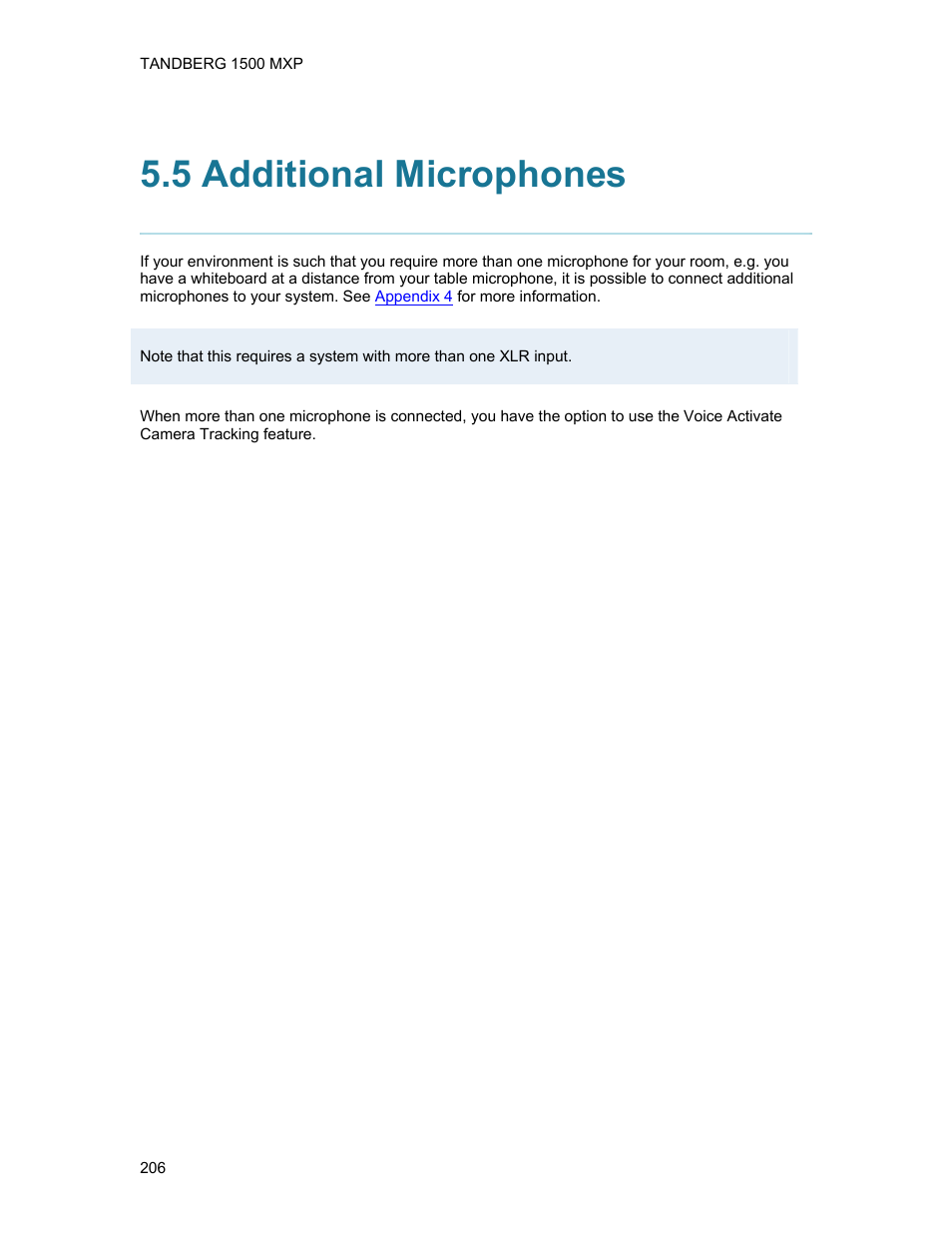 5 additional microphones | TANDBERG 1500MXP User Manual | Page 218 / 275