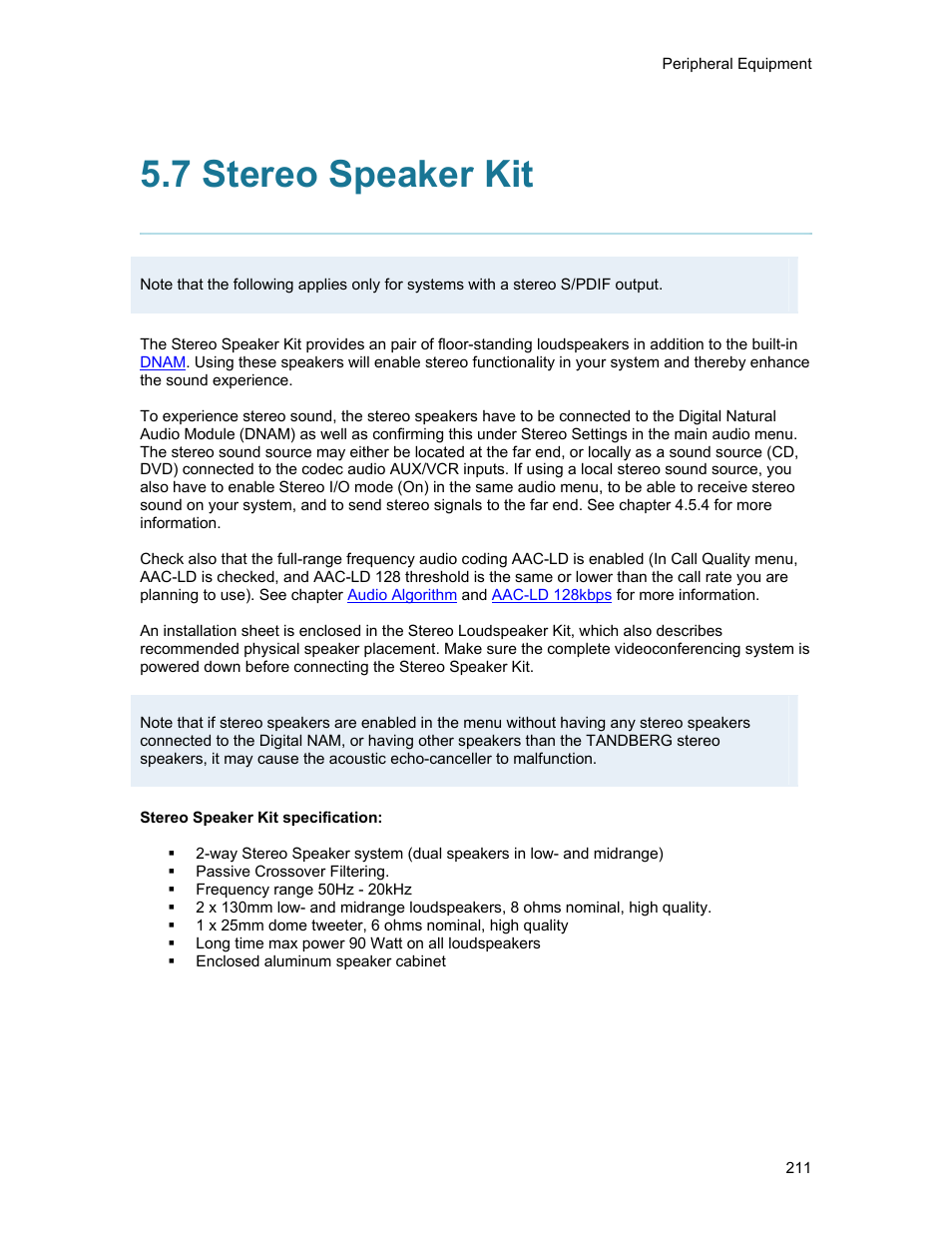 7 stereo speaker kit | TANDBERG 1500MXP User Manual | Page 223 / 275