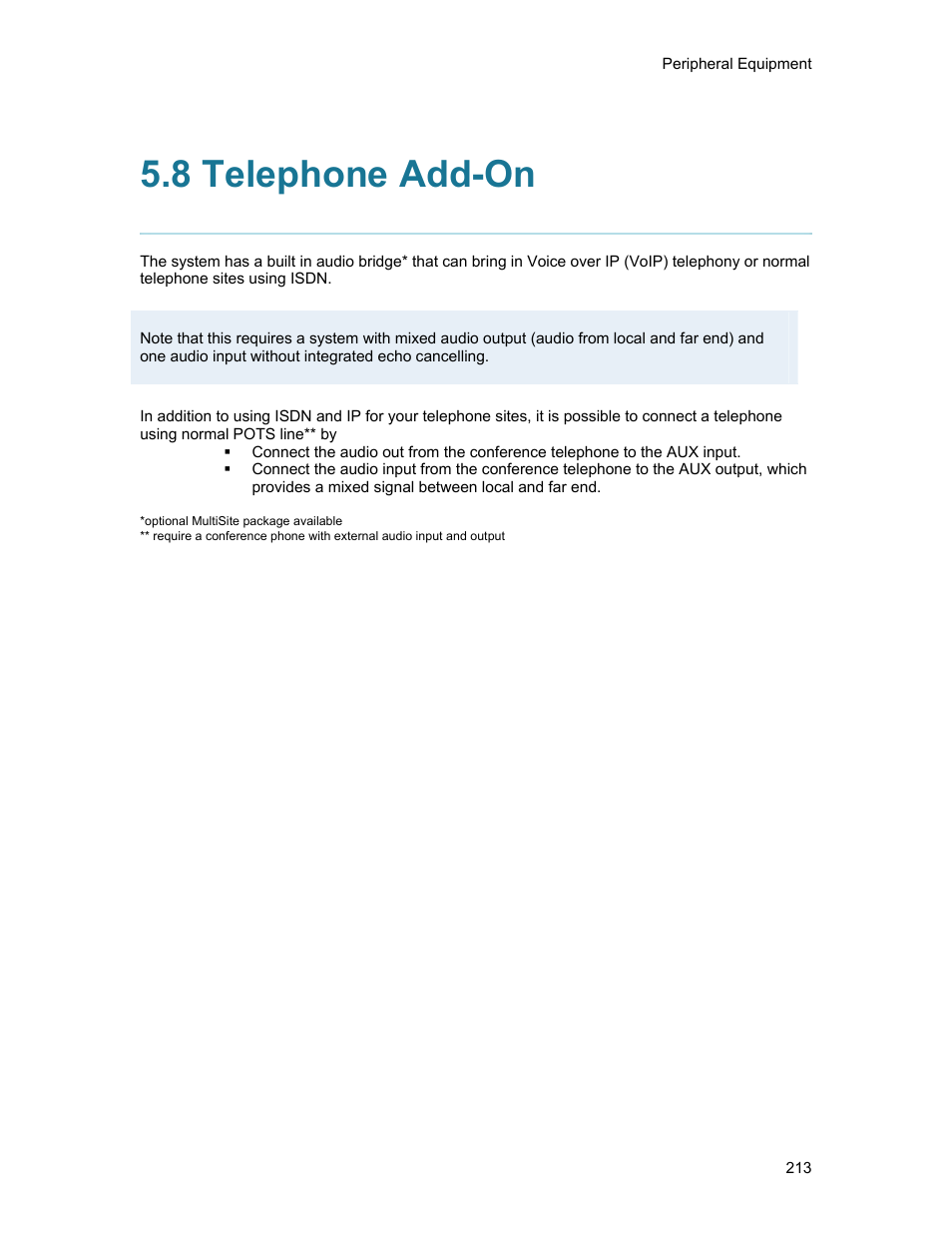 8 telephone add-on | TANDBERG 1500MXP User Manual | Page 225 / 275