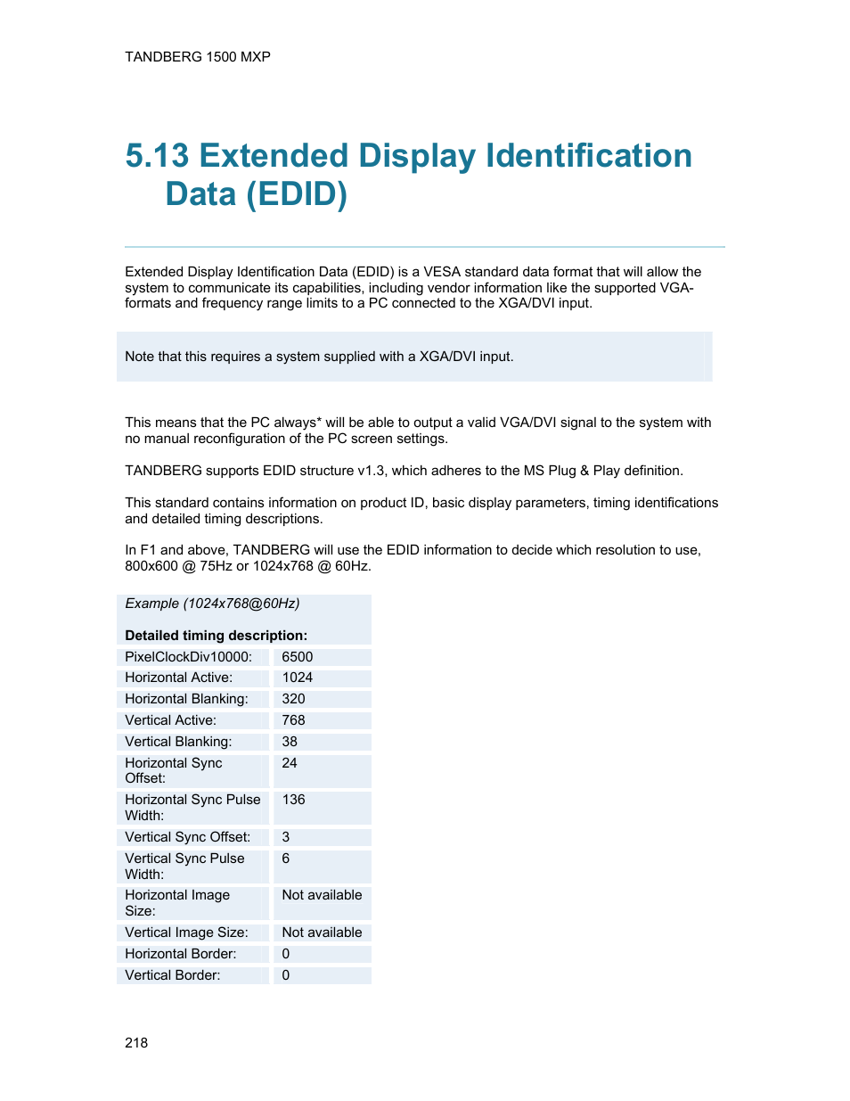 13 extended display identification data (edid) | TANDBERG 1500MXP User Manual | Page 230 / 275