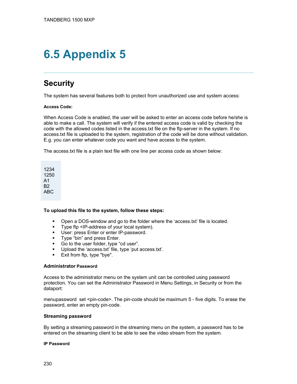 5 appendix 5, Security | TANDBERG 1500MXP User Manual | Page 242 / 275