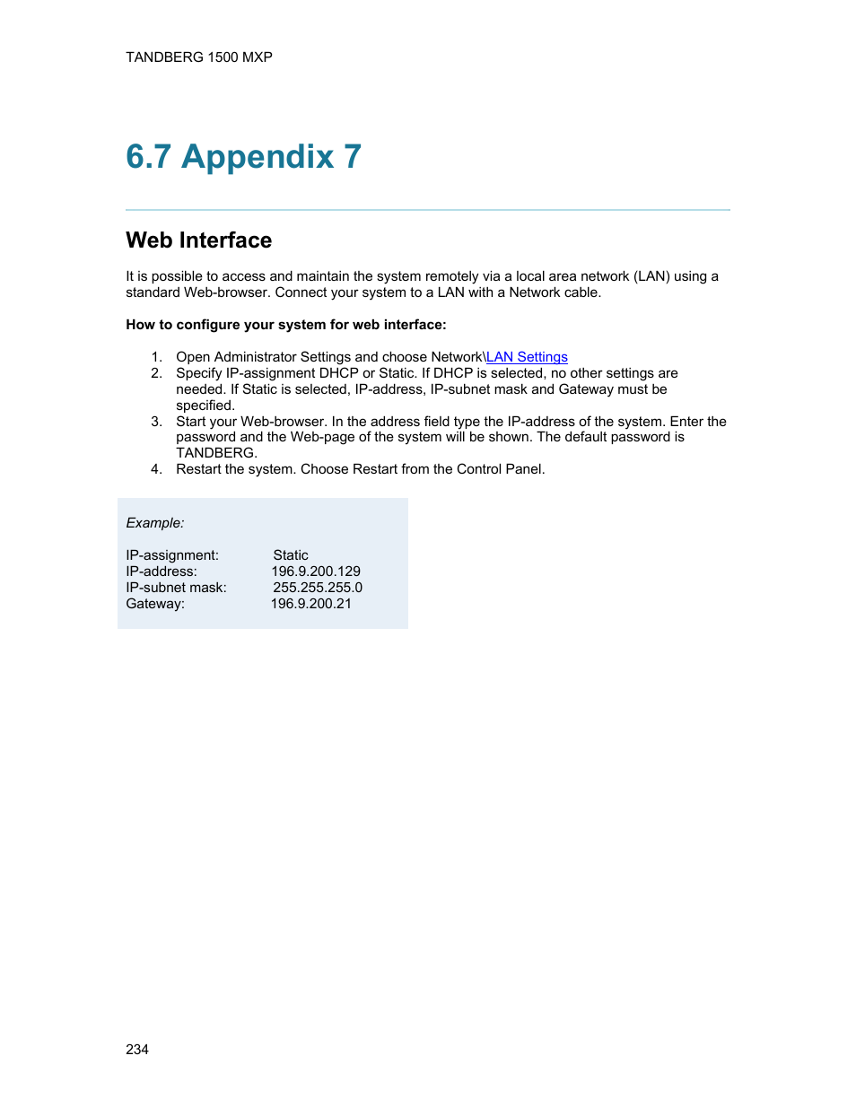 7 appendix 7, Web interface | TANDBERG 1500MXP User Manual | Page 246 / 275