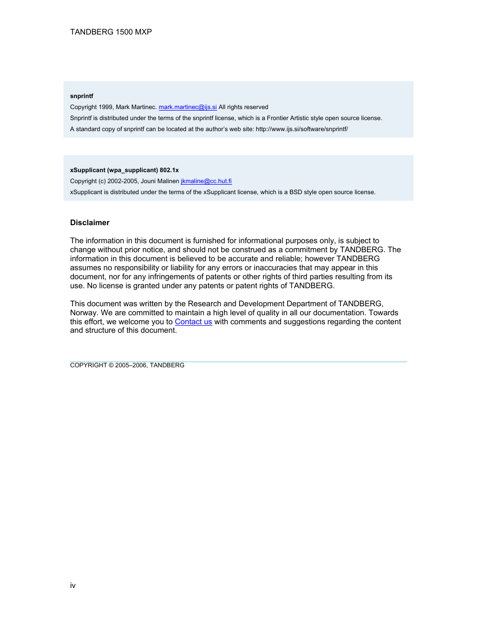 TANDBERG 1500MXP User Manual | Page 4 / 275