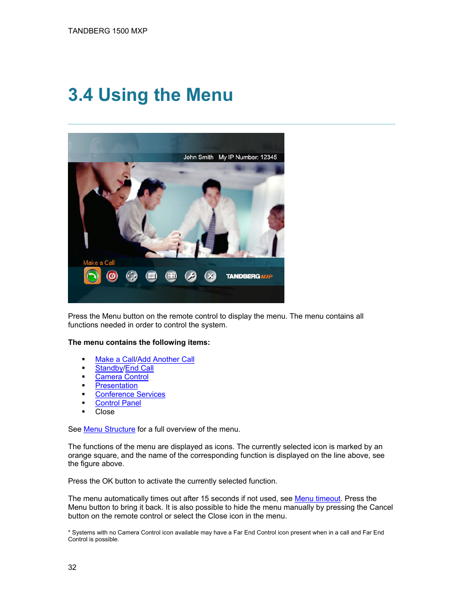 4 using the menu | TANDBERG 1500MXP User Manual | Page 44 / 275