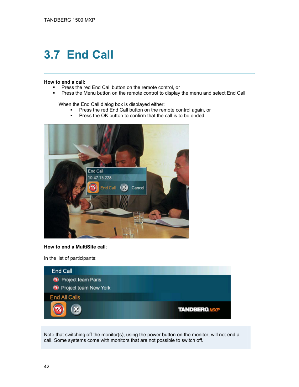 7 end call | TANDBERG 1500MXP User Manual | Page 54 / 275