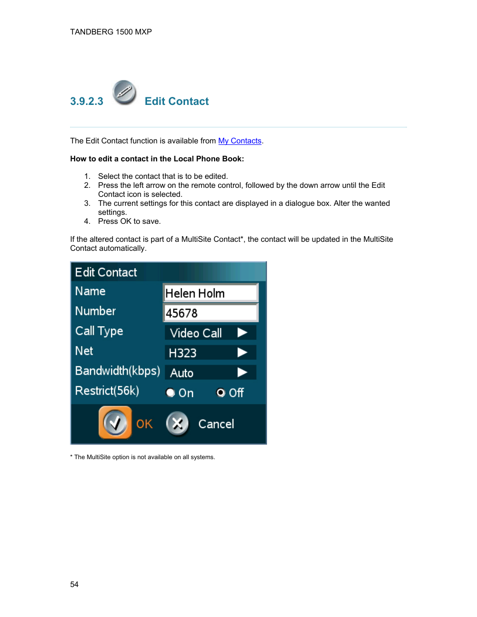 3 edit contact | TANDBERG 1500MXP User Manual | Page 66 / 275