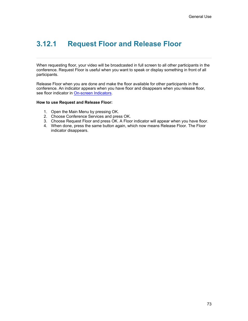 1 request floor and release floor, Request floor and release floor | TANDBERG 1500MXP User Manual | Page 85 / 275