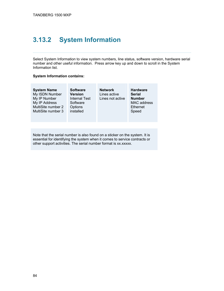 2 system information, System information | TANDBERG 1500MXP User Manual | Page 96 / 275