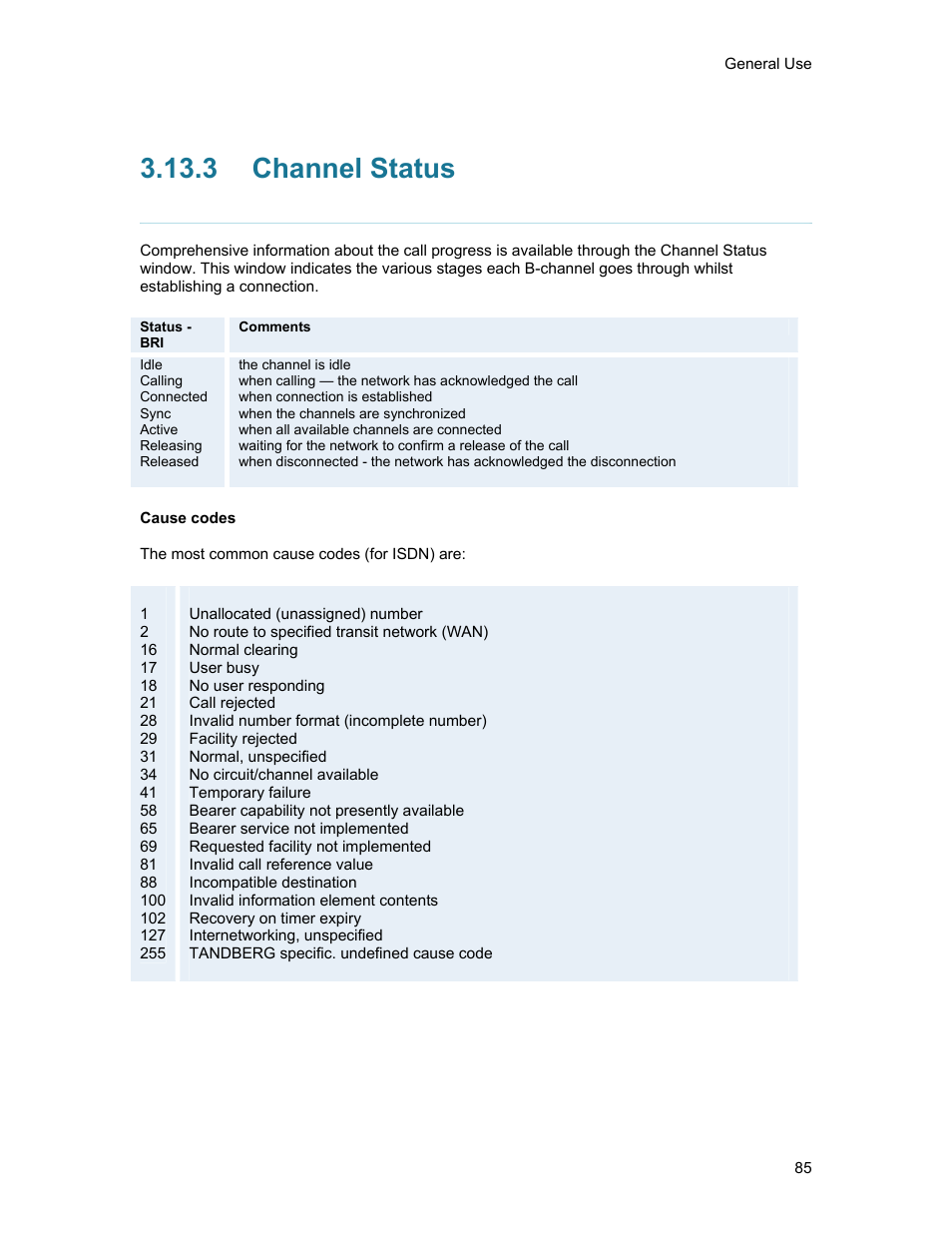 3 channel status, Channel status | TANDBERG 1500MXP User Manual | Page 97 / 275