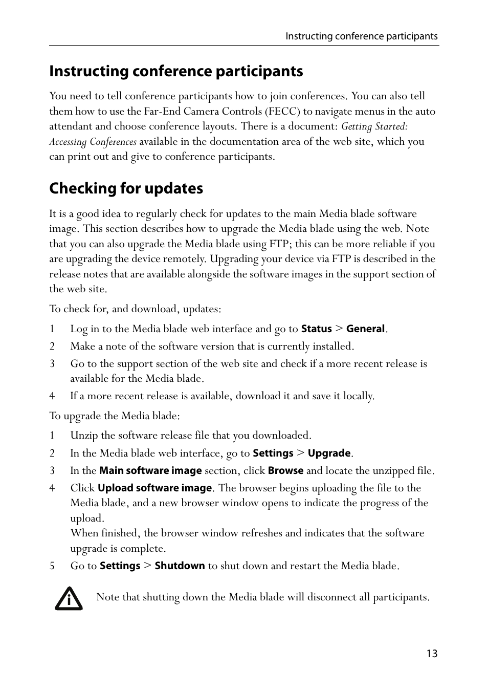 Instructing conference participants, Checking for updates | TANDBERG Codian MCU MSE 8420 User Manual | Page 18 / 20