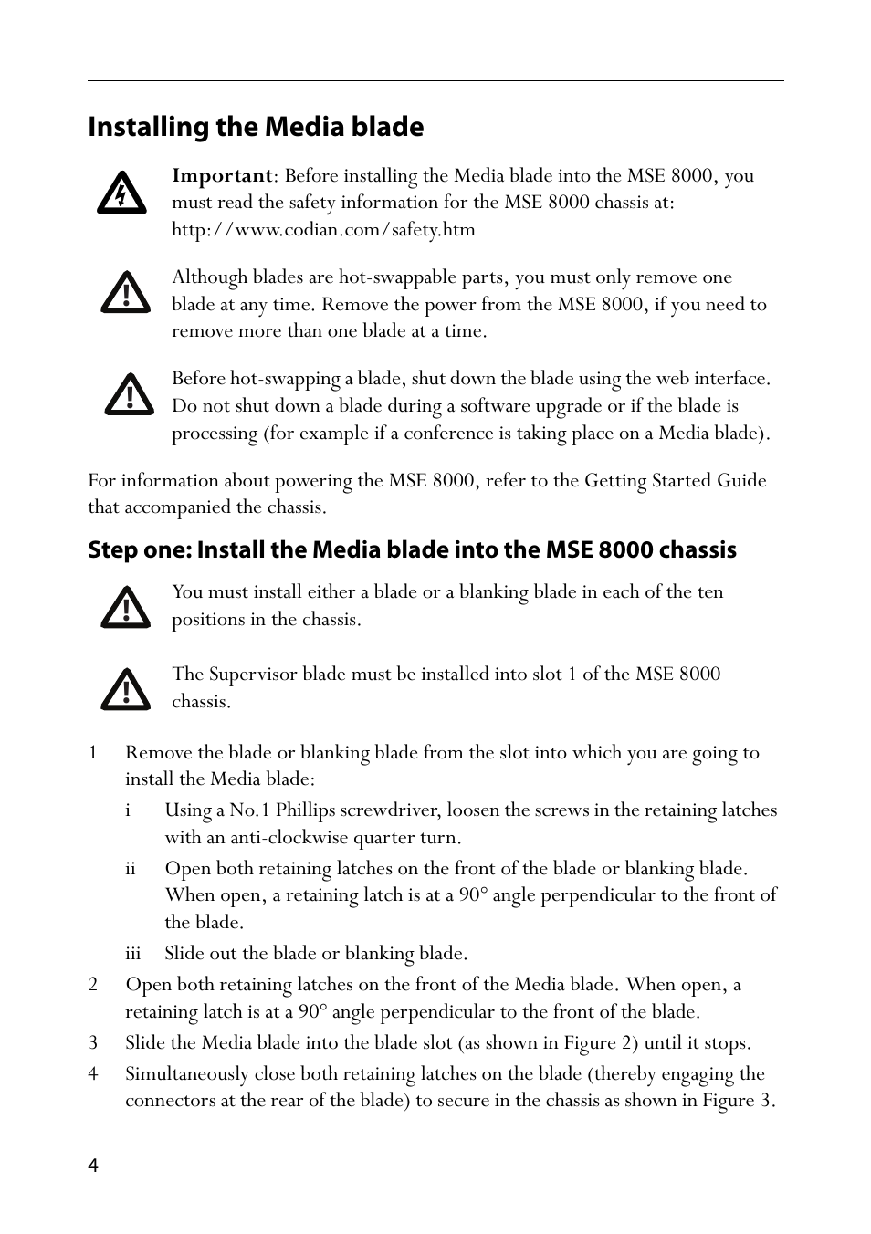 Installing the media blade, Iii slide out the blade or blanking blade | TANDBERG Codian MCU MSE 8420 User Manual | Page 9 / 20
