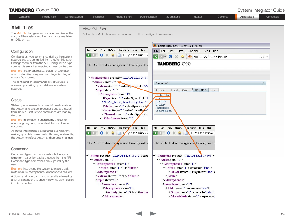 Xml files, Codec c90 system integrator guide | TANDBERG Codec C90 D14128.02 User Manual | Page 114 / 130