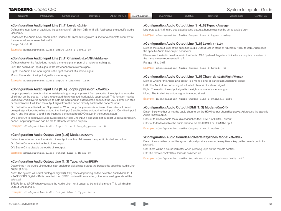 Codec c90 system integrator guide | TANDBERG Codec C90 D14128.02 User Manual | Page 52 / 130
