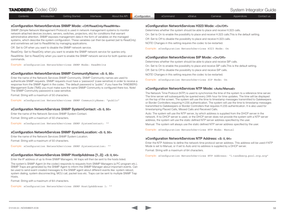 Codec c90 system integrator guide | TANDBERG Codec C90 D14128.02 User Manual | Page 58 / 130