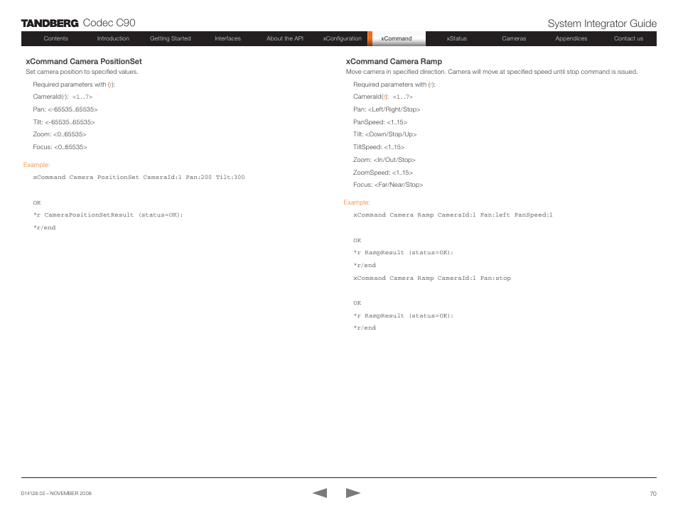 Codec c90 system integrator guide | TANDBERG Codec C90 D14128.02 User Manual | Page 70 / 130