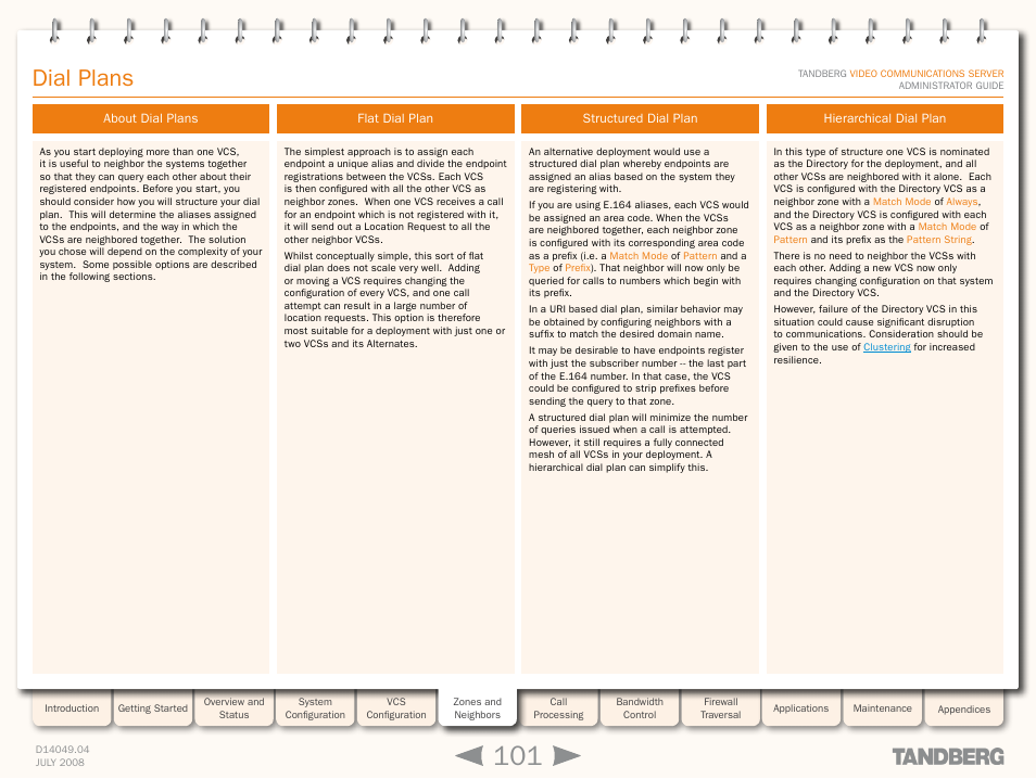 Dial plans, About dial plans, Flat dial plan | Structured dial plan, Hierarchical dial plan | TANDBERG D14049.04 User Manual | Page 101 / 276