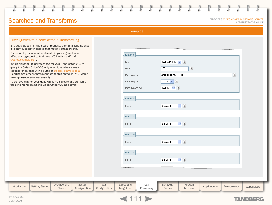 Filter queries to a zone without transforming, Searches and transforms | TANDBERG D14049.04 User Manual | Page 111 / 276