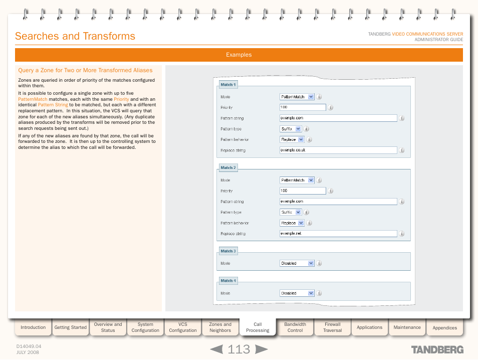 Query a zone for two or more transformed aliases, Searches and transforms | TANDBERG D14049.04 User Manual | Page 113 / 276