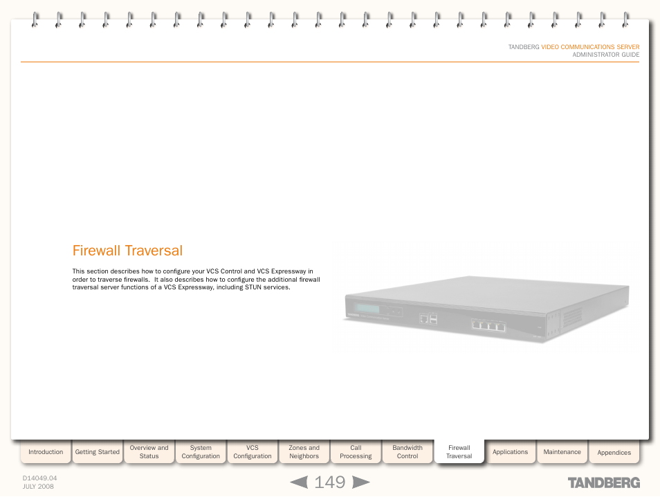 Firewall traversal, Firewall, Traversal | Settings | TANDBERG D14049.04 User Manual | Page 149 / 276