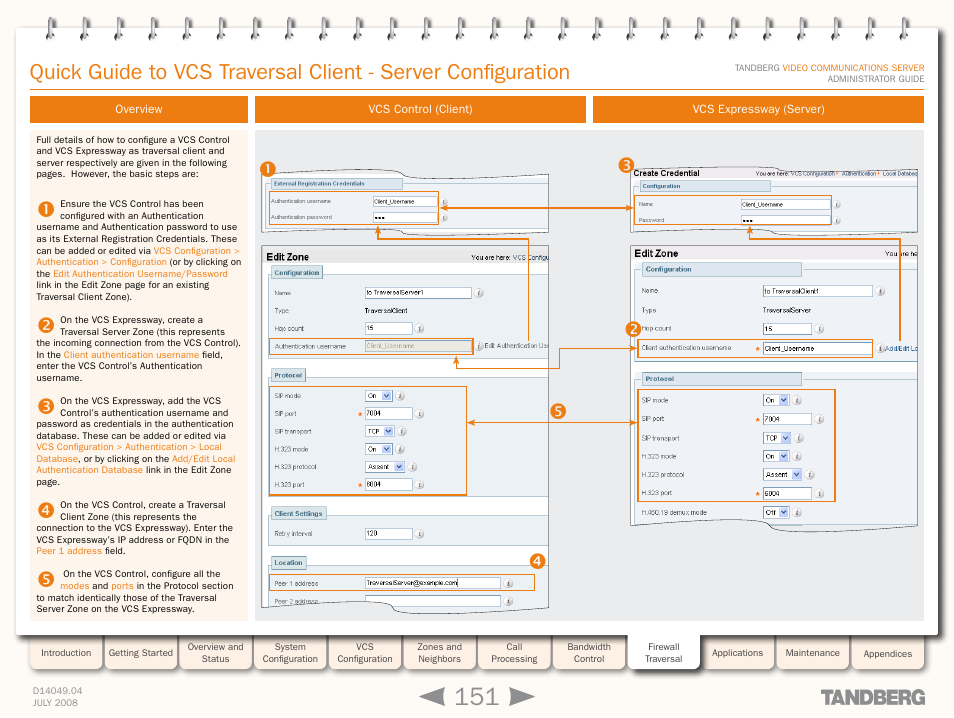 Overview, Vcs control (client), Vcs expressway (server) | Quick guide to vcs traversal client - server, Configuration | TANDBERG D14049.04 User Manual | Page 151 / 276