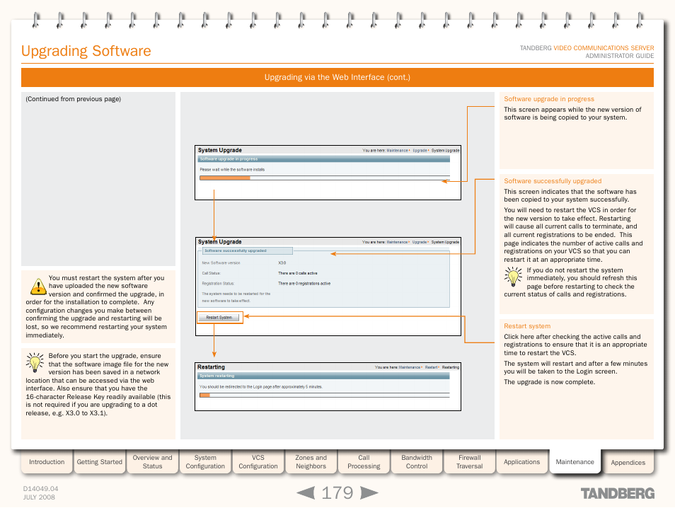 Upgrading software | TANDBERG D14049.04 User Manual | Page 179 / 276