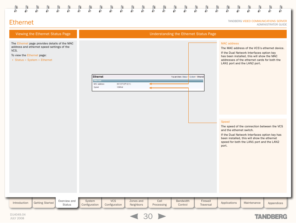 Ethernet | TANDBERG D14049.04 User Manual | Page 30 / 276