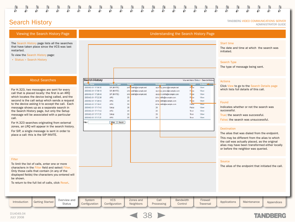 Search history, About searches | TANDBERG D14049.04 User Manual | Page 38 / 276