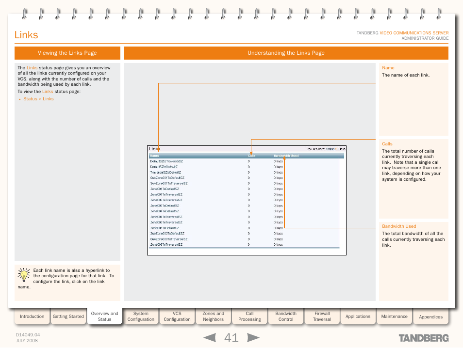 Links | TANDBERG D14049.04 User Manual | Page 41 / 276