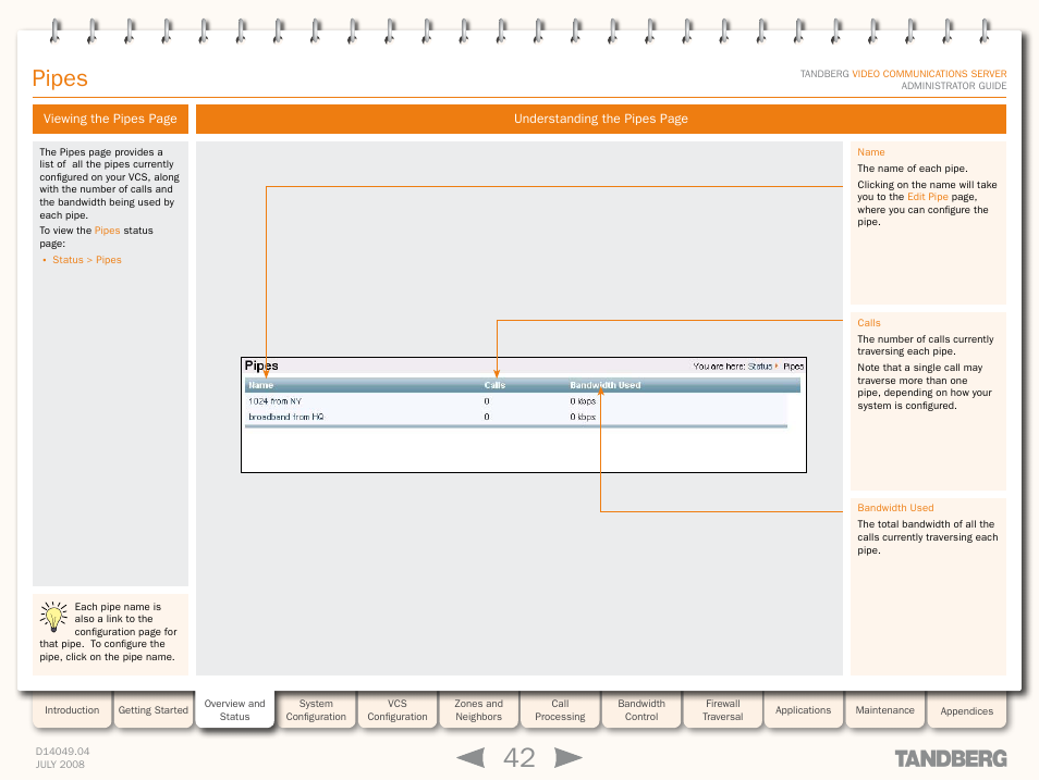Pipes | TANDBERG D14049.04 User Manual | Page 42 / 276