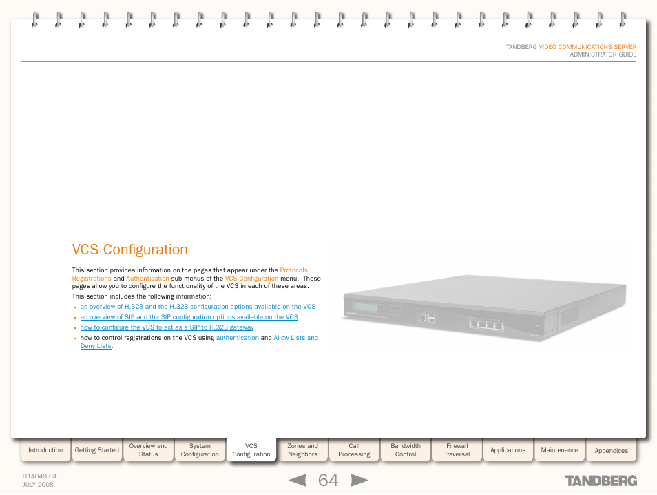 Vcs configuration, Configuration, Introduction | TANDBERG D14049.04 User Manual | Page 64 / 276