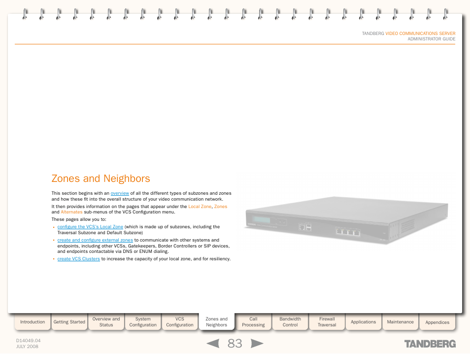 Zones and neighbors, Zones and, Neighbors | Installation | TANDBERG D14049.04 User Manual | Page 83 / 276