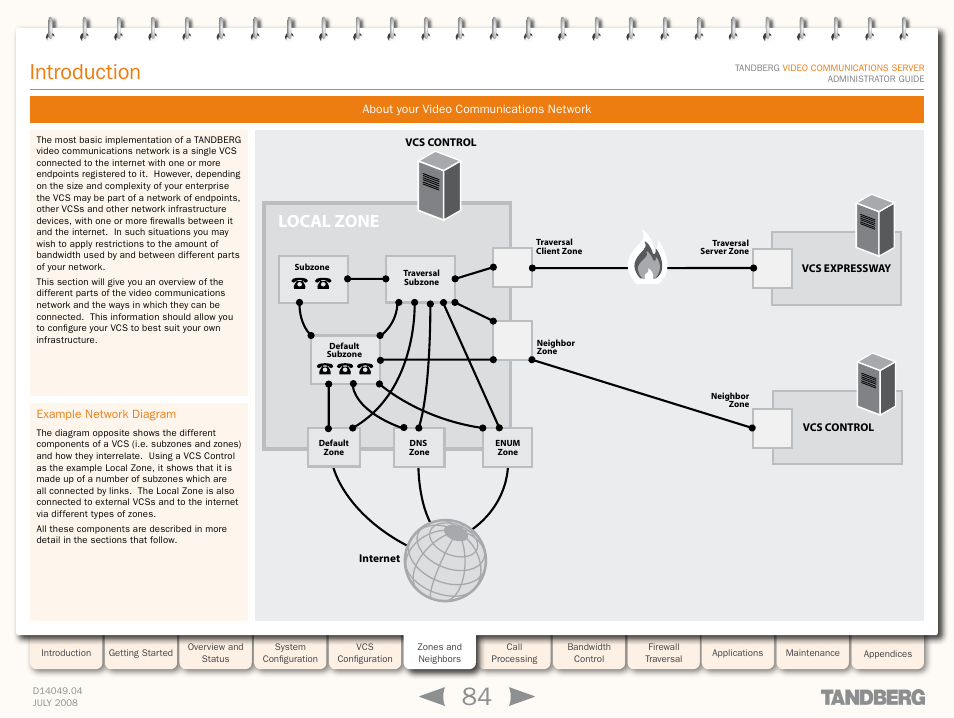 Introduction, About your video communications network, Example network diagram | Overview, Local zone | TANDBERG D14049.04 User Manual | Page 84 / 276