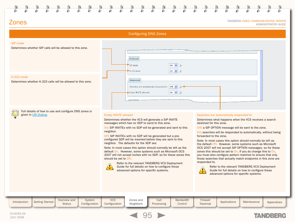 Configuring dns zones, Zones | TANDBERG D14049.04 User Manual | Page 95 / 276