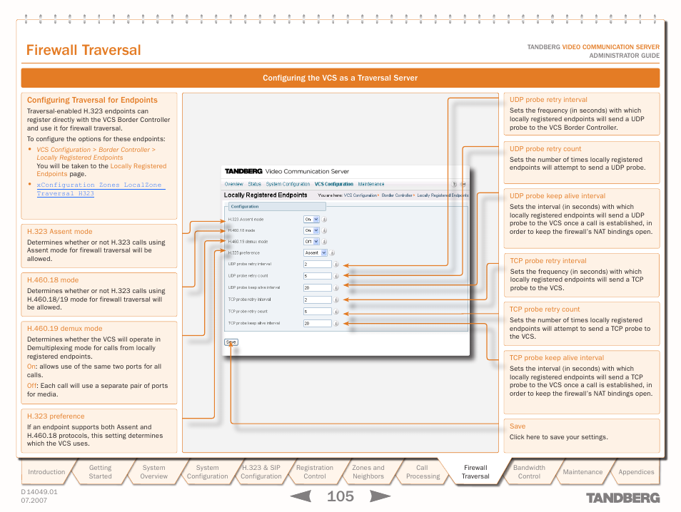 Configuring traversal for endpoints, Firewall traversal | TANDBERG D14049.01 User Manual | Page 105 / 187