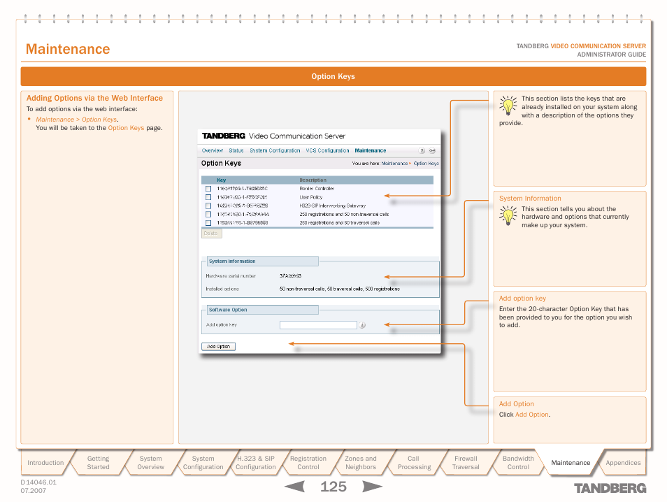 Adding options via the web interface, Via the web interface, Text goes here | Maintenance | TANDBERG D14049.01 User Manual | Page 125 / 187