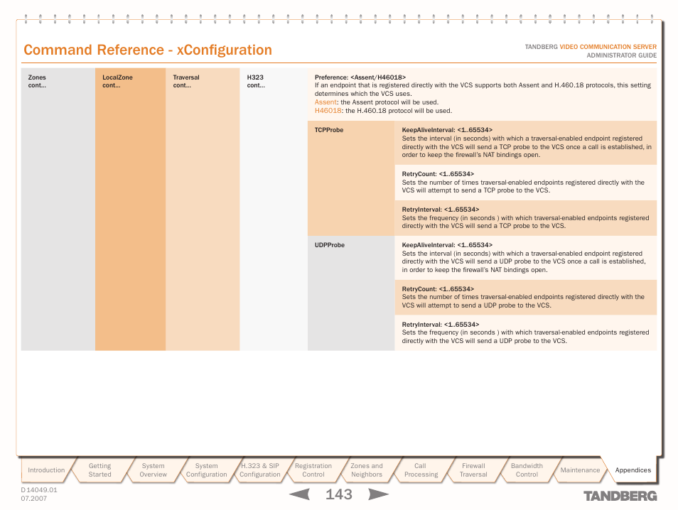Text goes here, Command reference - xconfiguration | TANDBERG D14049.01 User Manual | Page 143 / 187