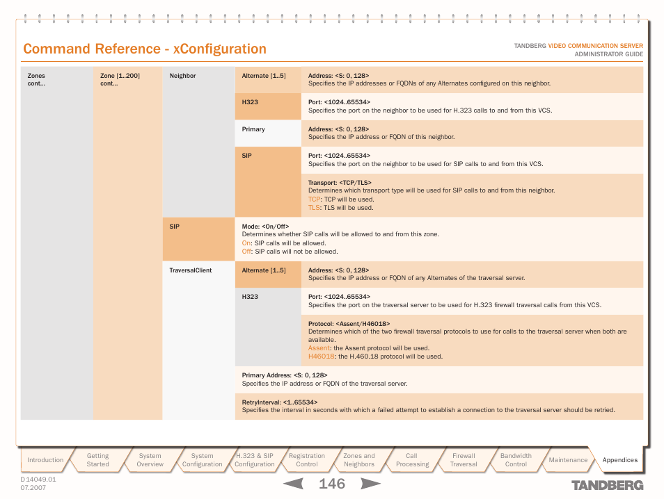 Text goes here, Command reference - xconfiguration | TANDBERG D14049.01 User Manual | Page 146 / 187