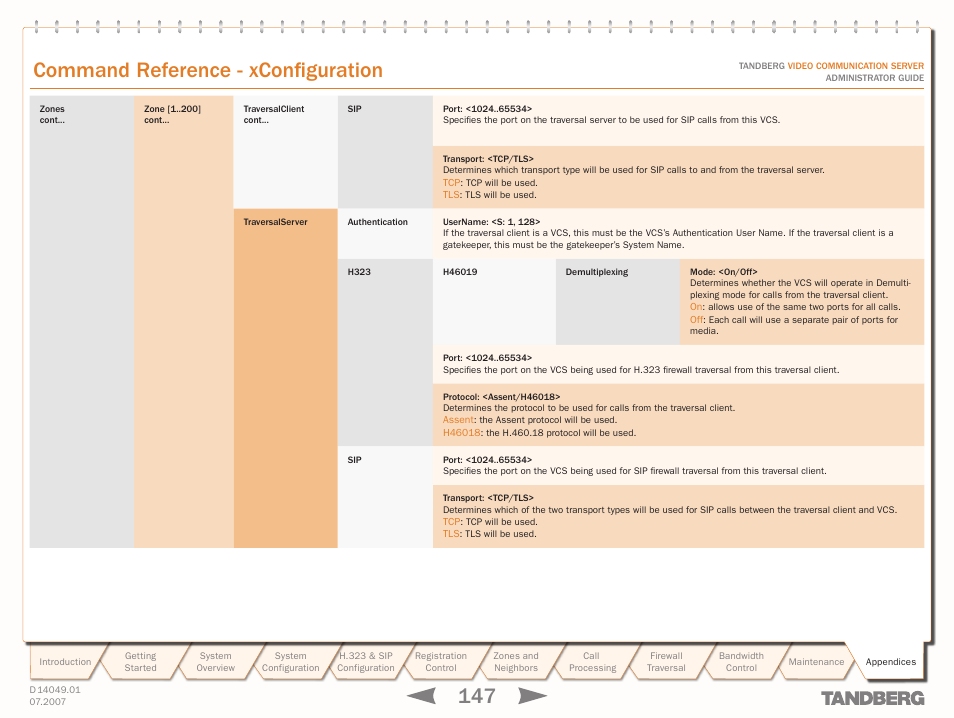 Text goes here, Command reference - xconfiguration | TANDBERG D14049.01 User Manual | Page 147 / 187