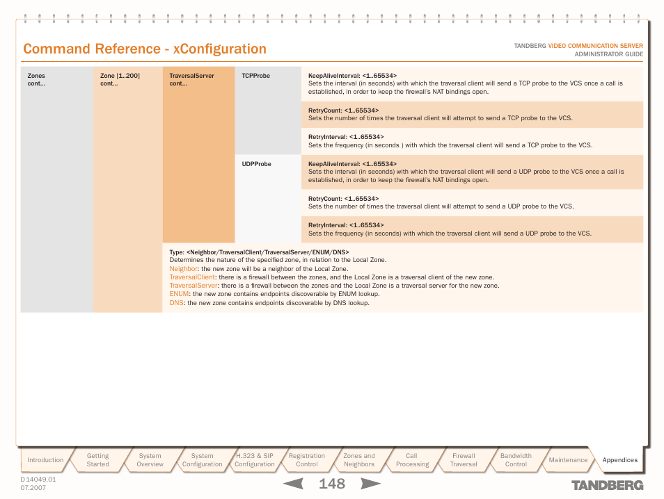 Text goes here, Command reference - xconfiguration | TANDBERG D14049.01 User Manual | Page 148 / 187