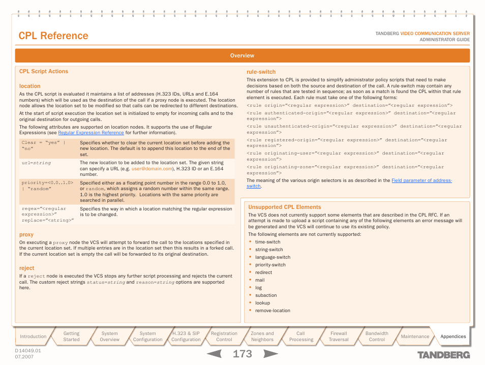 Text goes here, Cpl reference | TANDBERG D14049.01 User Manual | Page 173 / 187