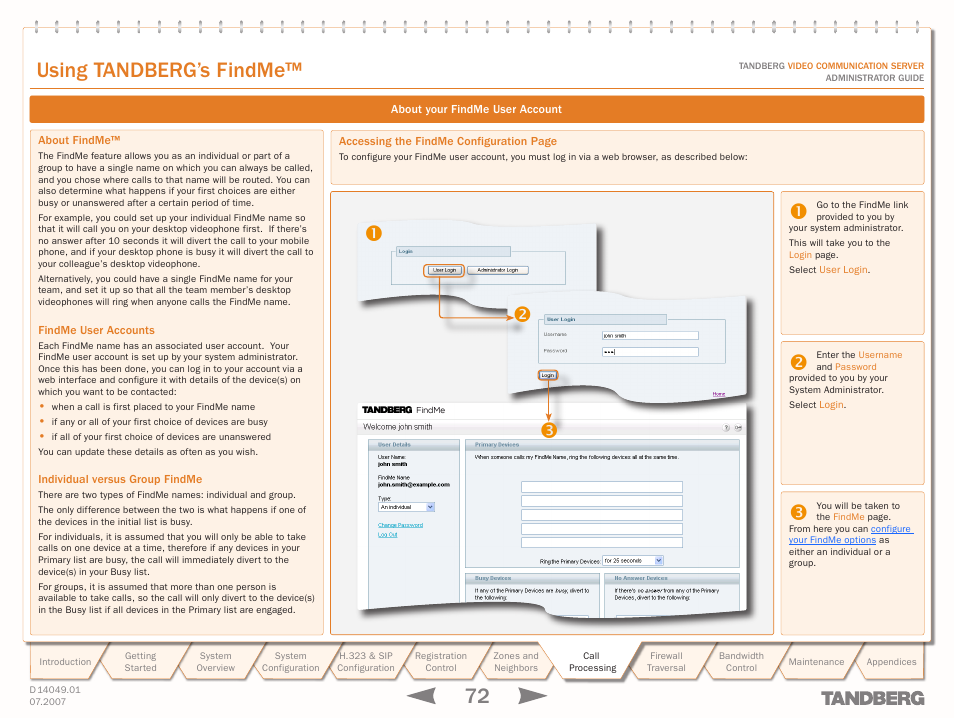 Using tandberg’s findme, About your findme user account, About findme | Findme user accounts, Individual versus group findme | TANDBERG D14049.01 User Manual | Page 72 / 187