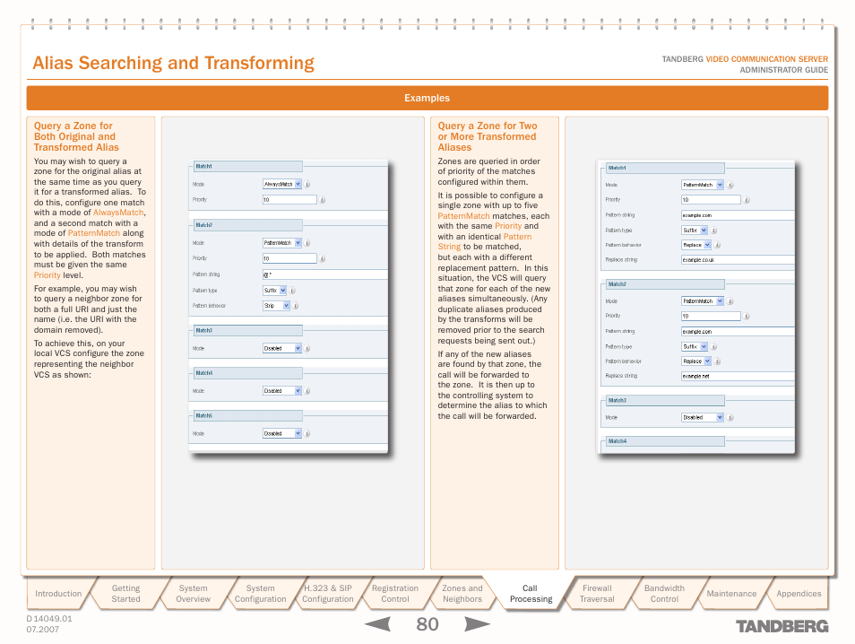 Query a zone for two or more transformed aliases, Text goes here, Alias searching and transforming | TANDBERG D14049.01 User Manual | Page 80 / 187