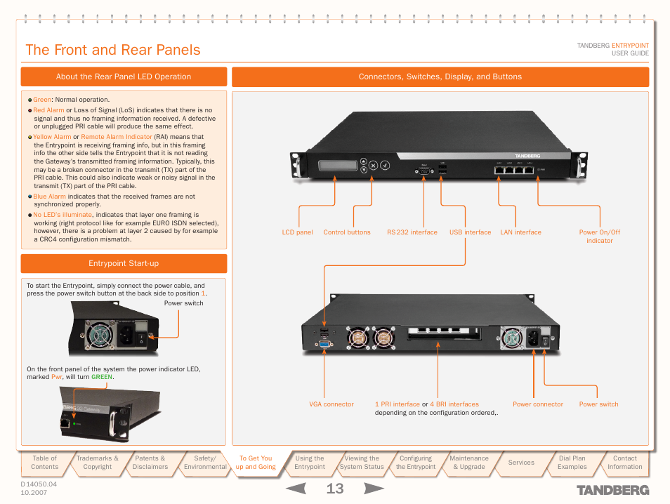 The front and rear panels | TANDBERG ENTRYPOINT User Manual | Page 13 / 53